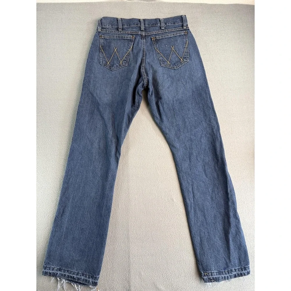 Wrangler Retro Relaxed Boot Jeans Mens 30x32 Med Blue Bootcut Distressed Denim